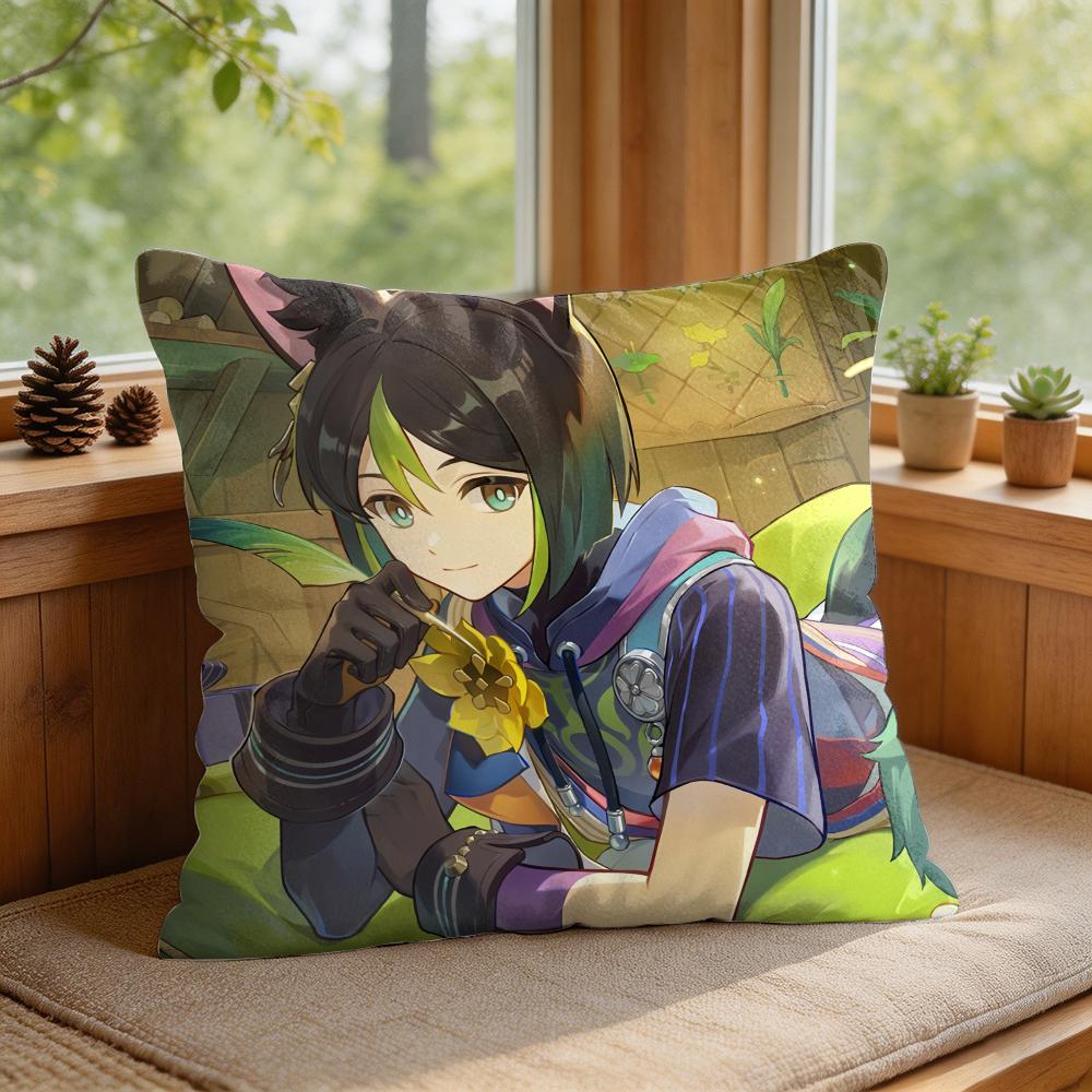 Tighnari Genshin Impact Cute Cushion Cover Square Short Plush Pillow Case Living Room Sofa Home Decor Funda X