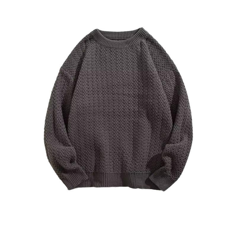 Men's Japanese Style Round Neck Sweater: Trendy, Solid Color, Warm, Loose Knit Base Layer for Autumn/Winter