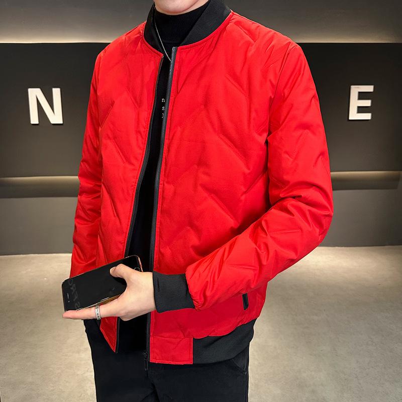 Di Yu Shen Long Men's Winter Baseball Collar Down Jacket - Thick, Warm, White Duck Down Casual Outerwear for Cold Protection