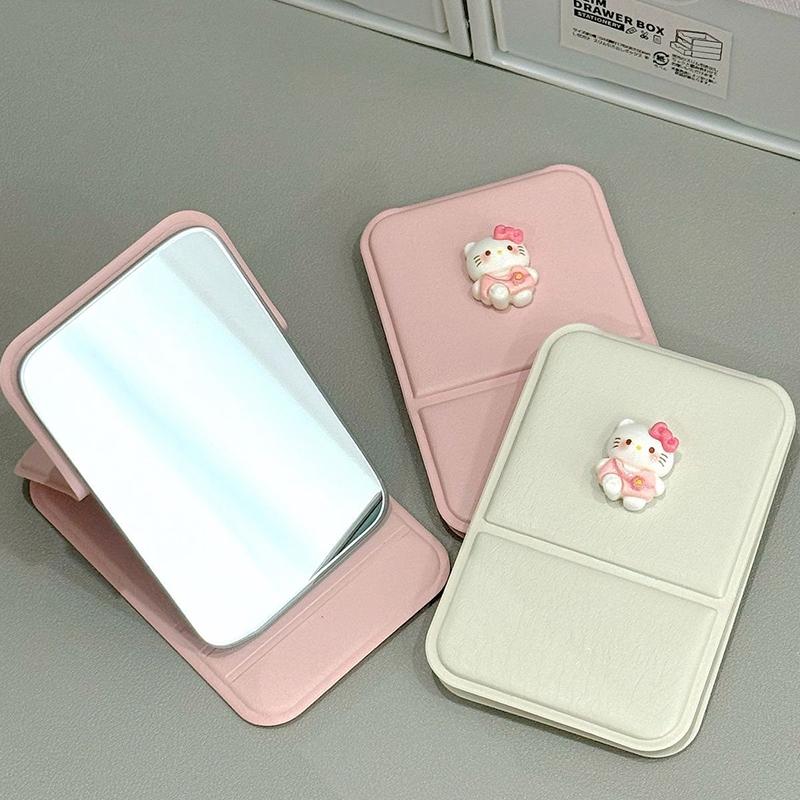 Kawaii Sanrio Hello Kitty Mirror Student Desktop Folding Convenient Anime Makeup Pocket Mirror Toys Girls Gifts Adjustable Angle