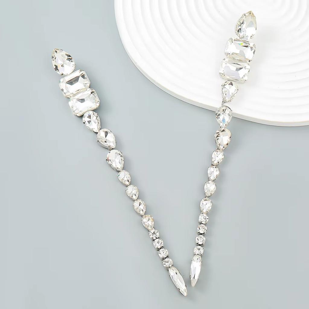 High Quality Glass Rhinestone Gems Dangle Earrings For Women Fashion Jewelry Party Show Wedding Dress Statement Accessories