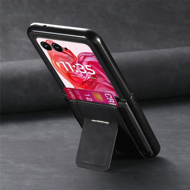 

Роскошный кожаный держатель для карт, складной чехол для Motorola Razr 60 50 Ultra 40, жесткий противоударный матовый чехол для телефона из 2 предметов Motorola Razr 60 Ultra чёрный