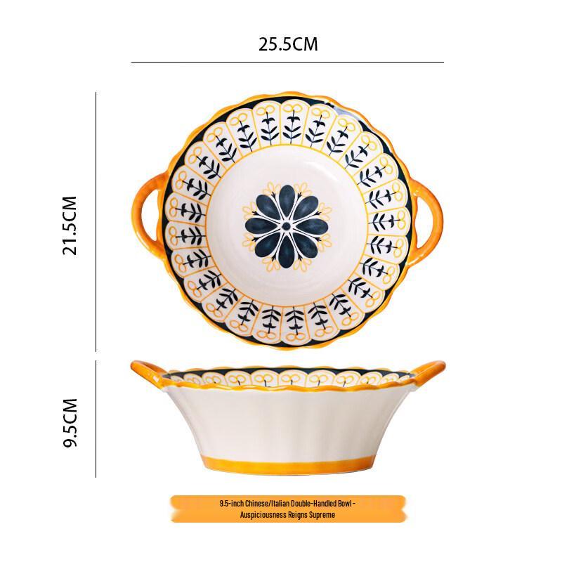 Jingbaodi Ceramic Good Fortune Double-Handle Bowl