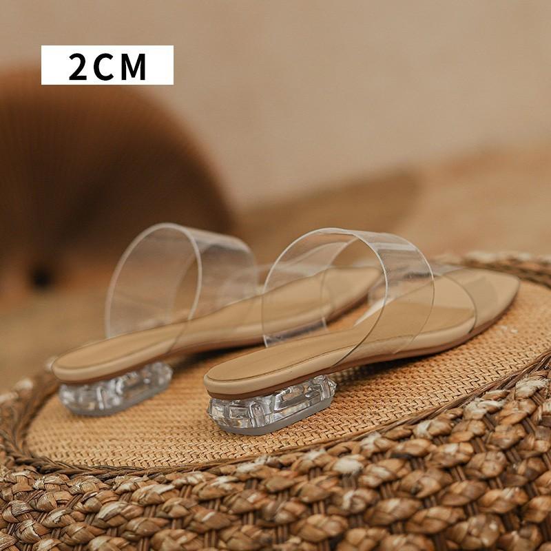 Transparent Sandals Women's Summer Outer Wear 2025 New Medium Heel Thick Heel Crystal Transparent High Heels One-word Belt Sandals Women's Shoes