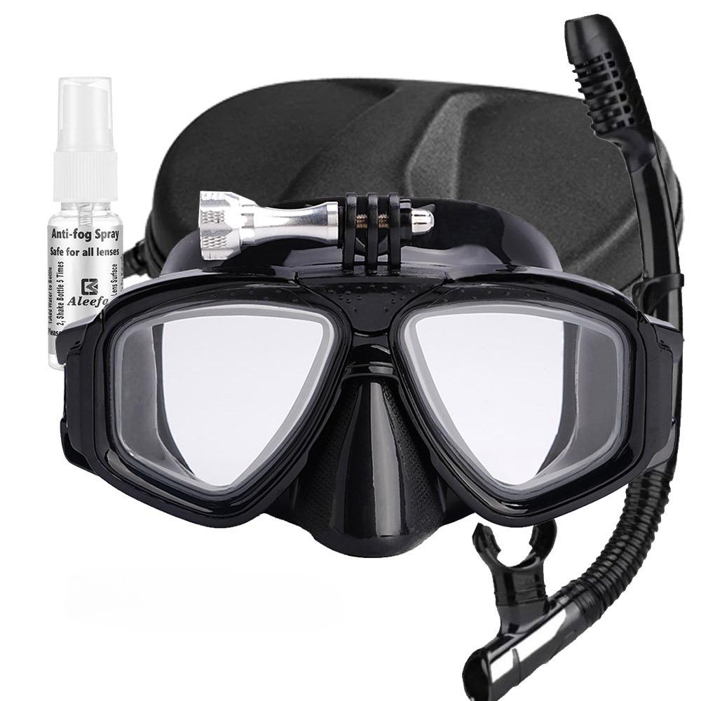 Set de máscara de buceo para miopía con soporte para cámara, lente templada, gafas de buceo y natación, banda elástica ajustable, caja de regalo