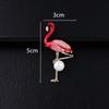 Vibrant Enamel 3D Flamingo Brooch with Pearl Lapel Pin Corsage