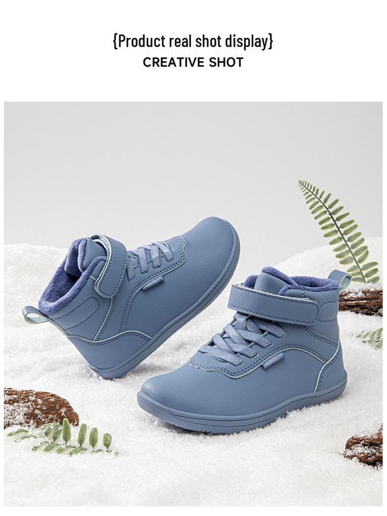 Habi Bear Winter Leather Ankle Boots for Kids, Plus Velvet Cotton, Cold-Proof Walking Shoes for Boys & Girls