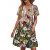 Women's Casual Fashion V-Neck Short Sleeve Floral Print Dress