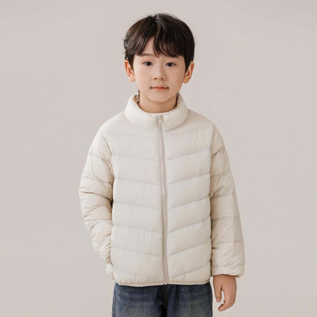 Kinder-Stehkragen Winter-Schuluniform-Artefakt, Daunenjacke innen, leichter Liner außen, Jungenjacke, mittlere und große Kinderkleidung
