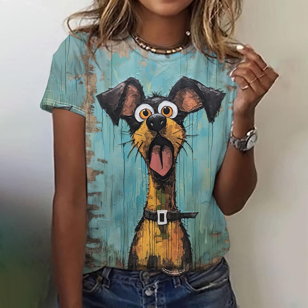 Fashion Animal Graphic Women's T-Shirt Funny Kawaii Animal Print T-Shirt Causal O-Neck Short Sleeve Tops Summer Woman Clothing