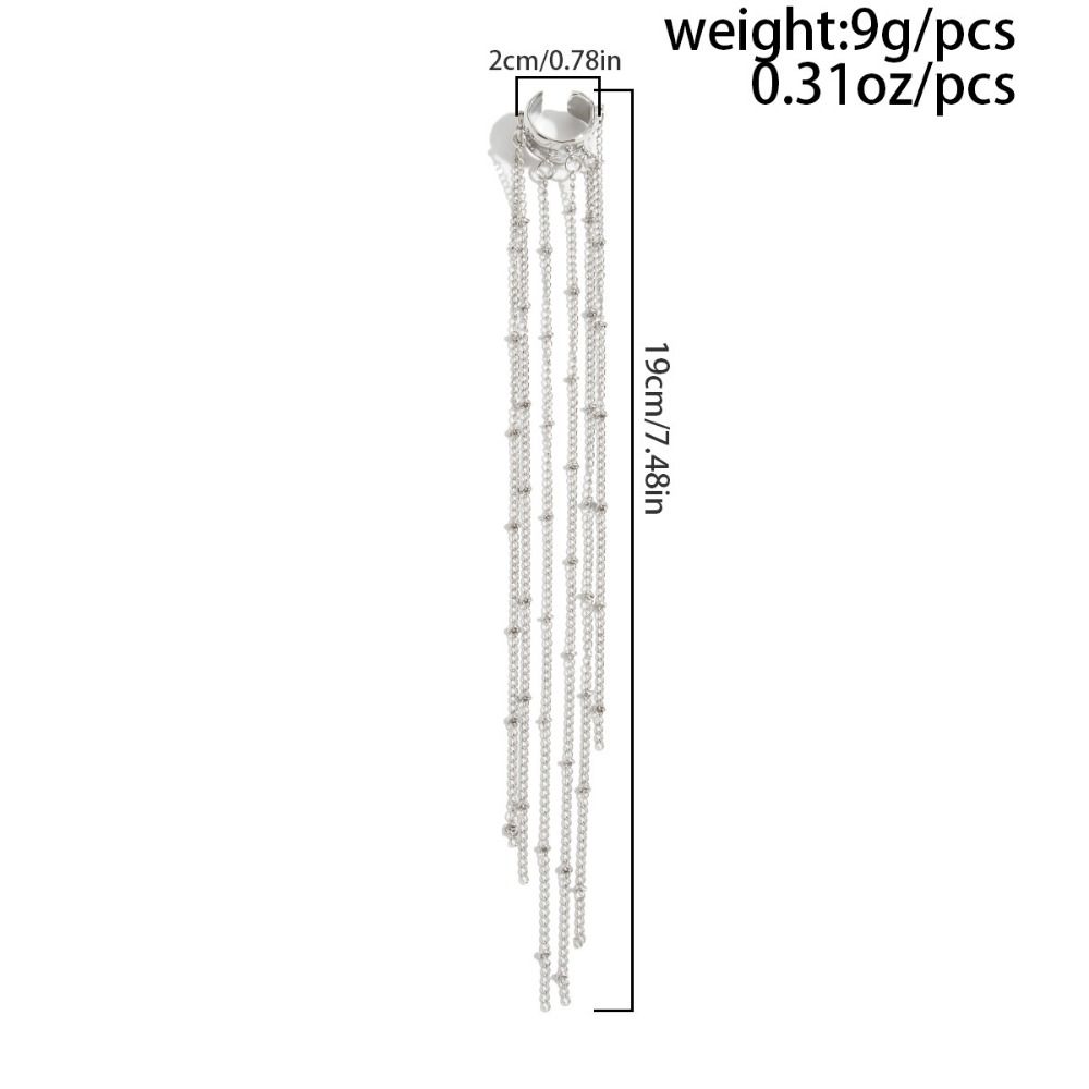 Alloy Copper Chain Long Tassel Earrings Silver Color Gothic Ear Clip Earrings No Piercing Required C-shaped Ear Cuff