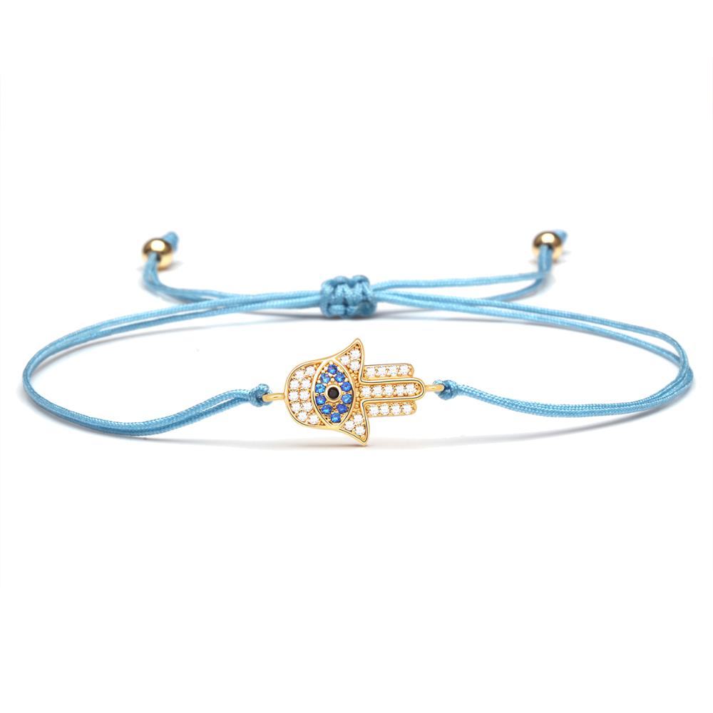 Gute Qualität Zirkonia Hamsa Hand Böser Blick Anhänger Armband Damen Herren Hand Fatimas Glück Schutz Rote Blaue Schnur Schmuck