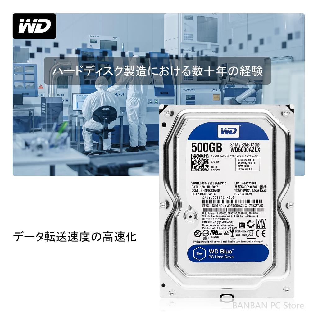 [Refurbished] Western Digital 500GB HDD, 7200RPM SATA 6Gb/s, 32MB Cache, 3.5" Internal Hard Drive, Silver Series WD10EZEX, for Desktop/Laptop PCs (500