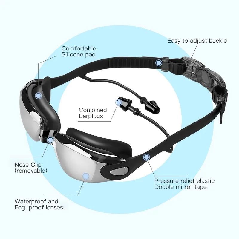 Swimming Goggles Adult Pool Glasses Anti Fog Men Women UV Protection Optical Waterproof Swim Eyewear with Earplugs2