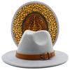 Autumn and winter new leopard print woolen top hat outdoor big edge warm felt hat belt British style jazz hat Wish