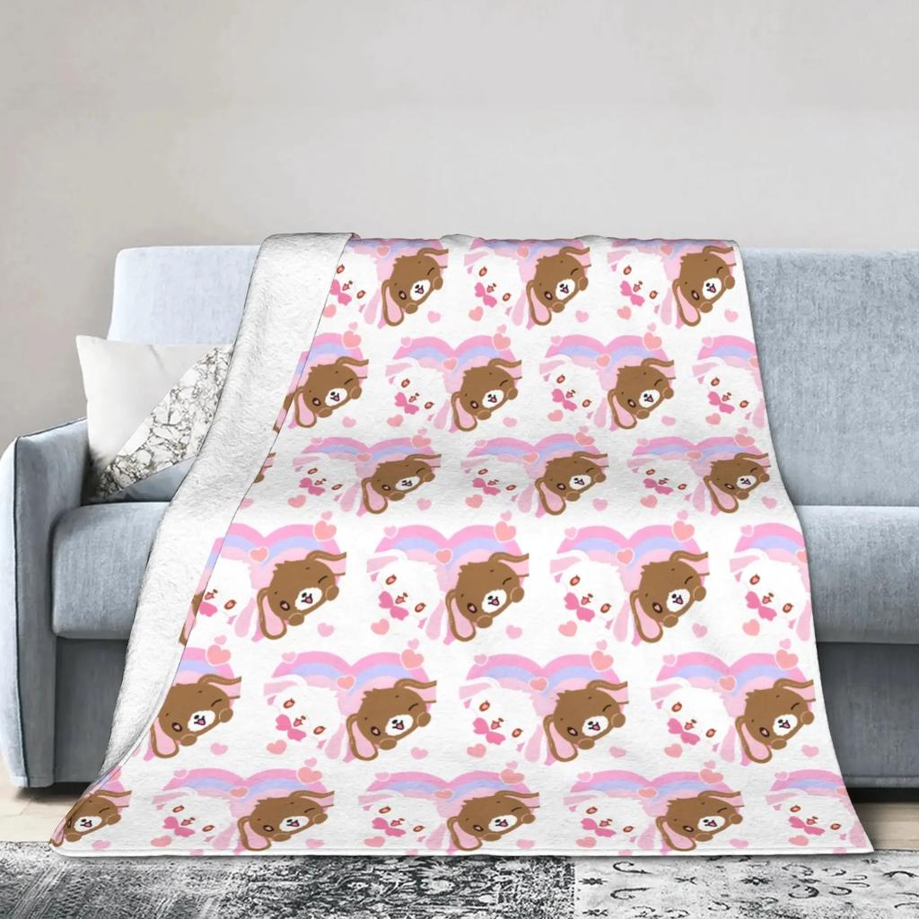 SSugar Bbunnies Kawaii Flannel Blanket  Cute Bunny Print Soft Throw Blanket for Bed Sofa Kids Bedroom Decor