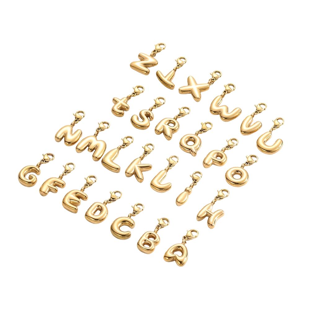 CARLIDANA 3PCS Bubble Letter Jewelry Pendant A-Z Stainless Steel Lobster Clasp Gold Color Bracelet Alphabet Charms Accessories