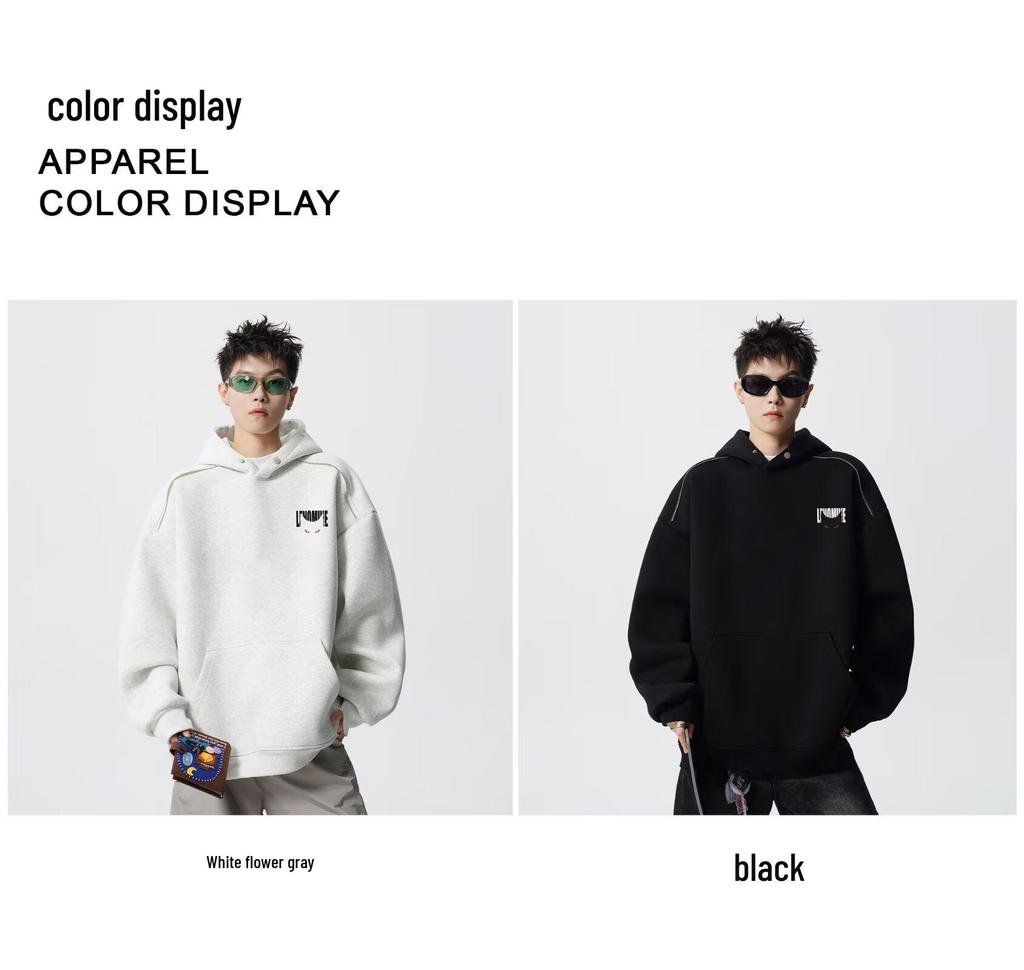 Men's Autumn Black Demon Cat Print Heavyweight Loose Fit Hoodie