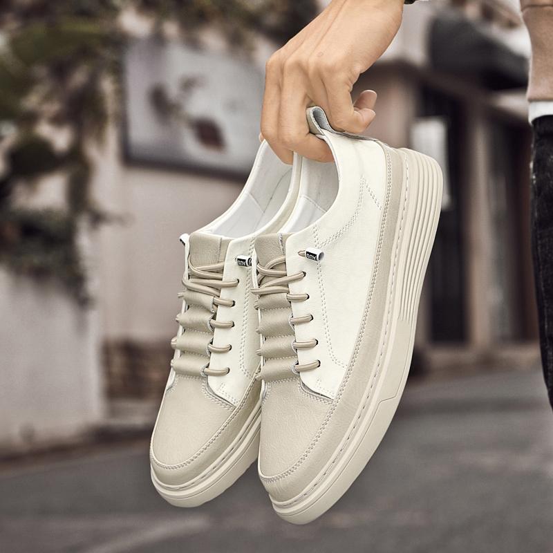 Moda Genuíno Couro Tênis Masculinos Novos Moda Branco Casual Sapatos Esportivos Originais Leves Flats Lace-up Vulcanize Sapatos Tênis