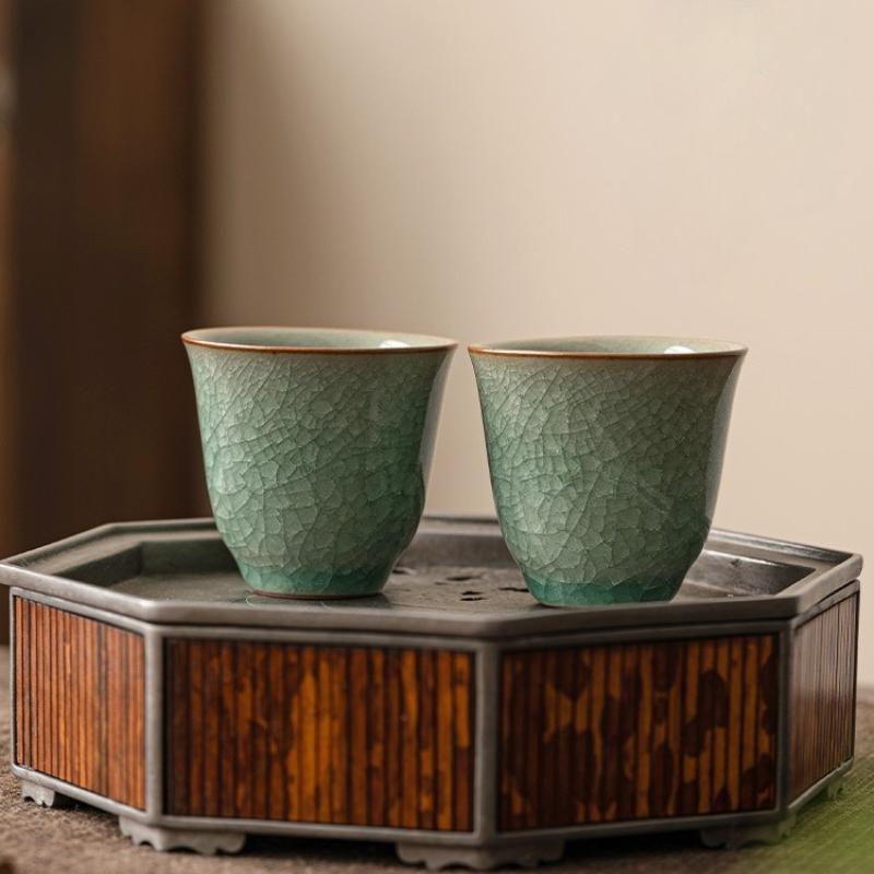 2Pcs Chinese Style Ice Flower Ceramic Tea Cup Kung Fu Tea Cups Celadon Coffee Teaware Home Mugs Drinkware