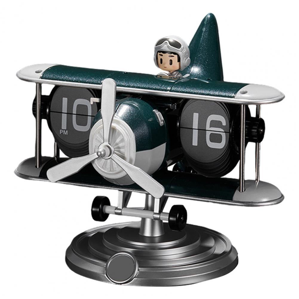 Table Clock Alarm Clock Retro Airplane Clock with Auto Mechanism for Home Office Battery Powered Silent Digital Desk