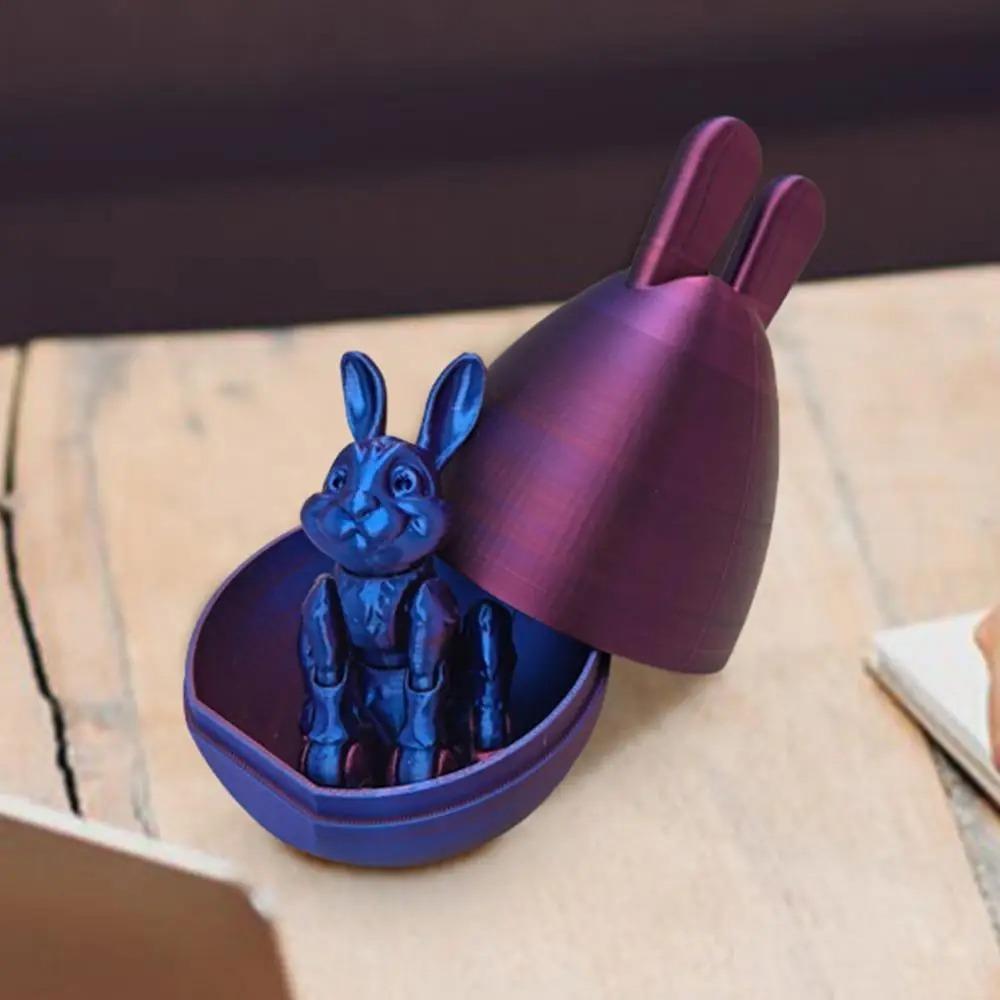 Easter Gifts Rabbit Egg Fidget Toy 3D Printed Crystal Colorful Easter Painting Eggs Desktop Rabbit Ornament Easter