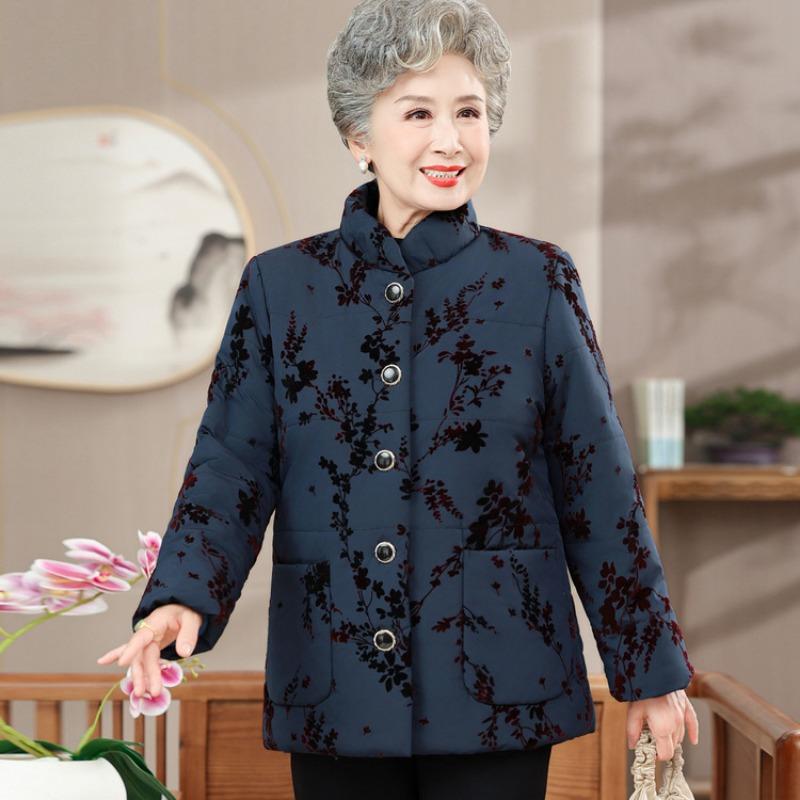 Grandma winter padded jacket old lady velvet thickened padded jacket middle old winter coat women's new mother clothing large size