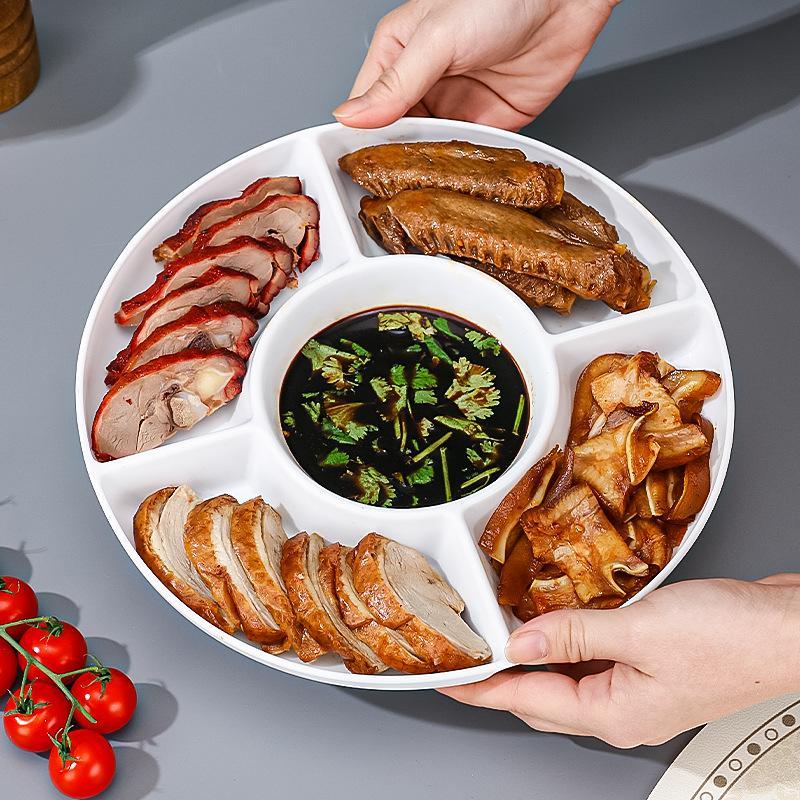 Reusable Round Divided Food Storage Tray BPA-Free Plastic Portable Dinner Plate for Diet Control Meal Prep