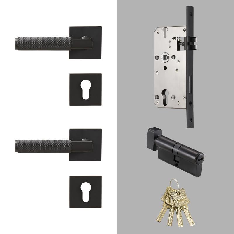 Dooroom Knurled Brass Door Lock Set Modern Interior Bedroom Bathroom Double Wood Door Lever Set Dummy Privacy Passage Lock