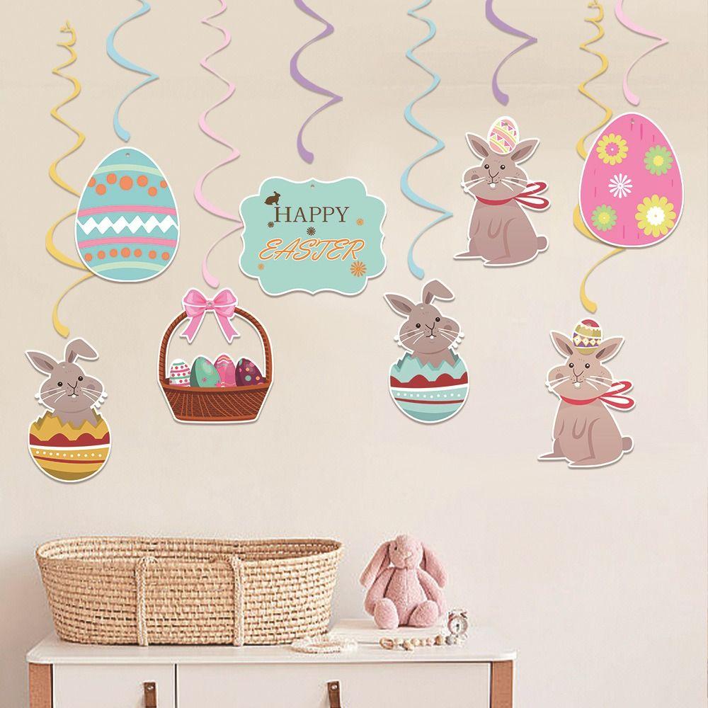 DIY Easter Party Decorations Easter Egg Swirl Banner Hanging Ornaments for 8pcs Festive Decorations