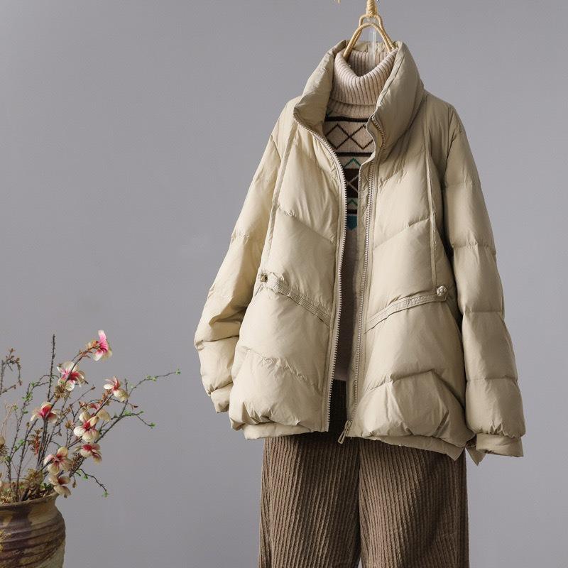 Spring down jacket women's loose and thin stand-up collar short warm white duck down jacket spring new