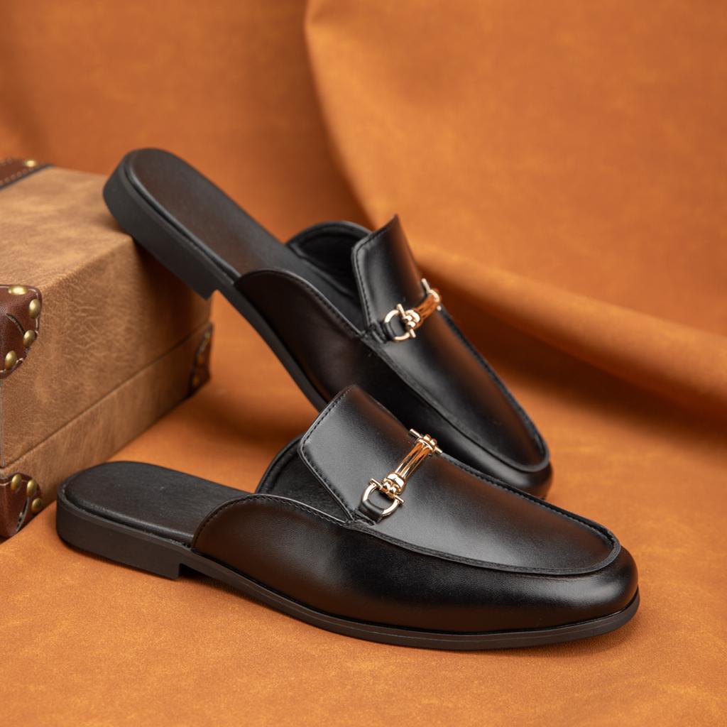 Fashion British Style Outdoor Slip On Men Half Drag Slippers Soft Comfortable Casual Leather Handmade Walking Shoes Designer Flats