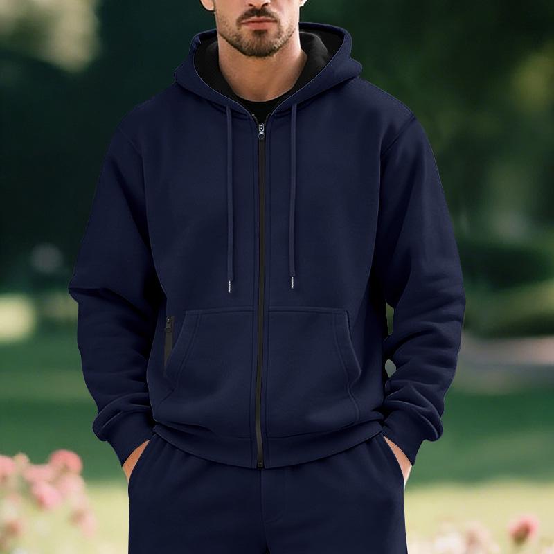 Men's Plus Velvet Solid Color Casual Sports Hoodie for Fall/Winter