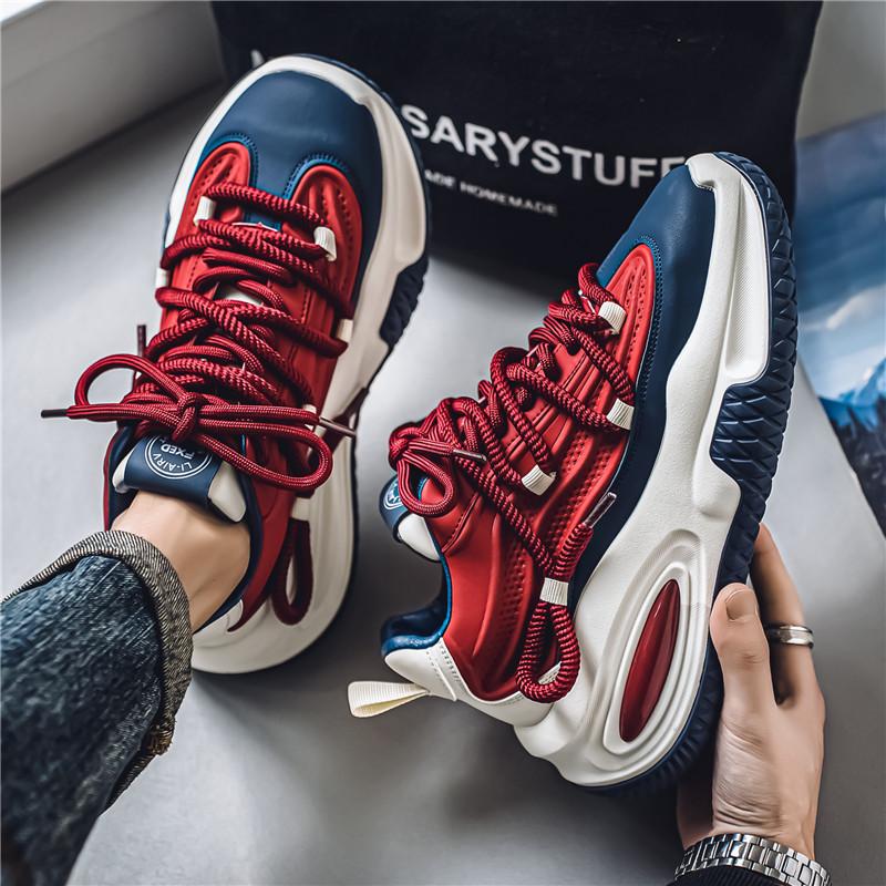 Men's Thick Bottom Increase Height Tide Shoes Students Leather Casual Sneakers Non-slip Comfort Running Shoes Tenis Masculino