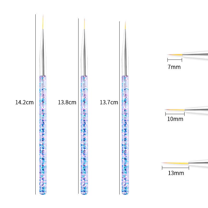 Nail Art Vytahovací linka Pero 3 ks Kombinace Křišťálově průhledná tyčinka Flitrová tyčinka Háčkové pero Nástroj pro Nail Art