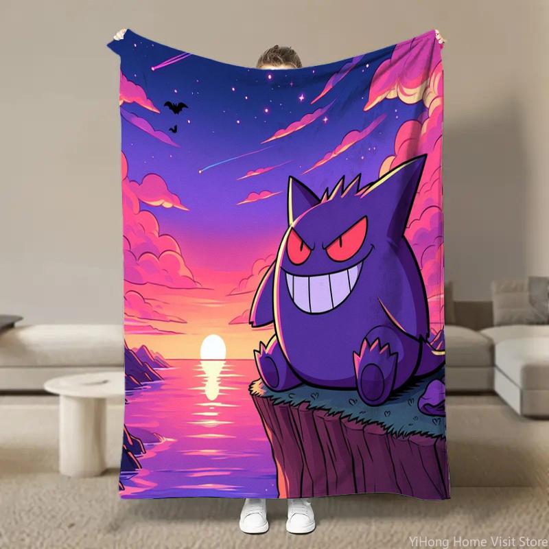 Japanischer Anime Pokemon Gengar Cartoon Plüsch Flanell Decke für Bett Sofa Weiche Flanell Überwurf Flauschige Kinder Schüler Kind Decken