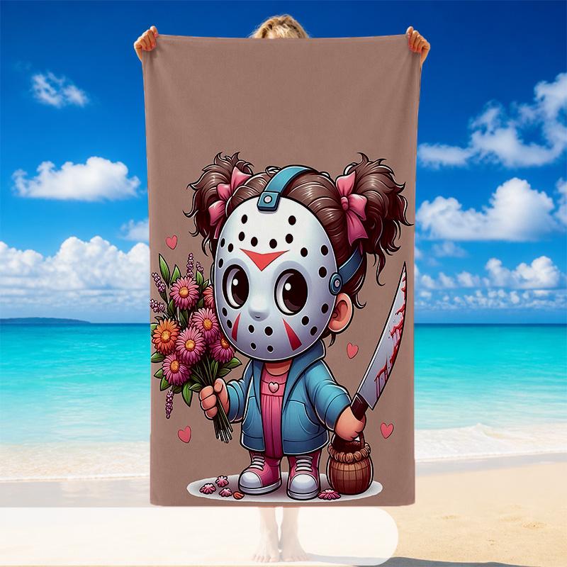 Quick Dry Beach Towel Horror Movies Pattern, Lightweight Absorbent Towel for Pool Beach Vacation Use