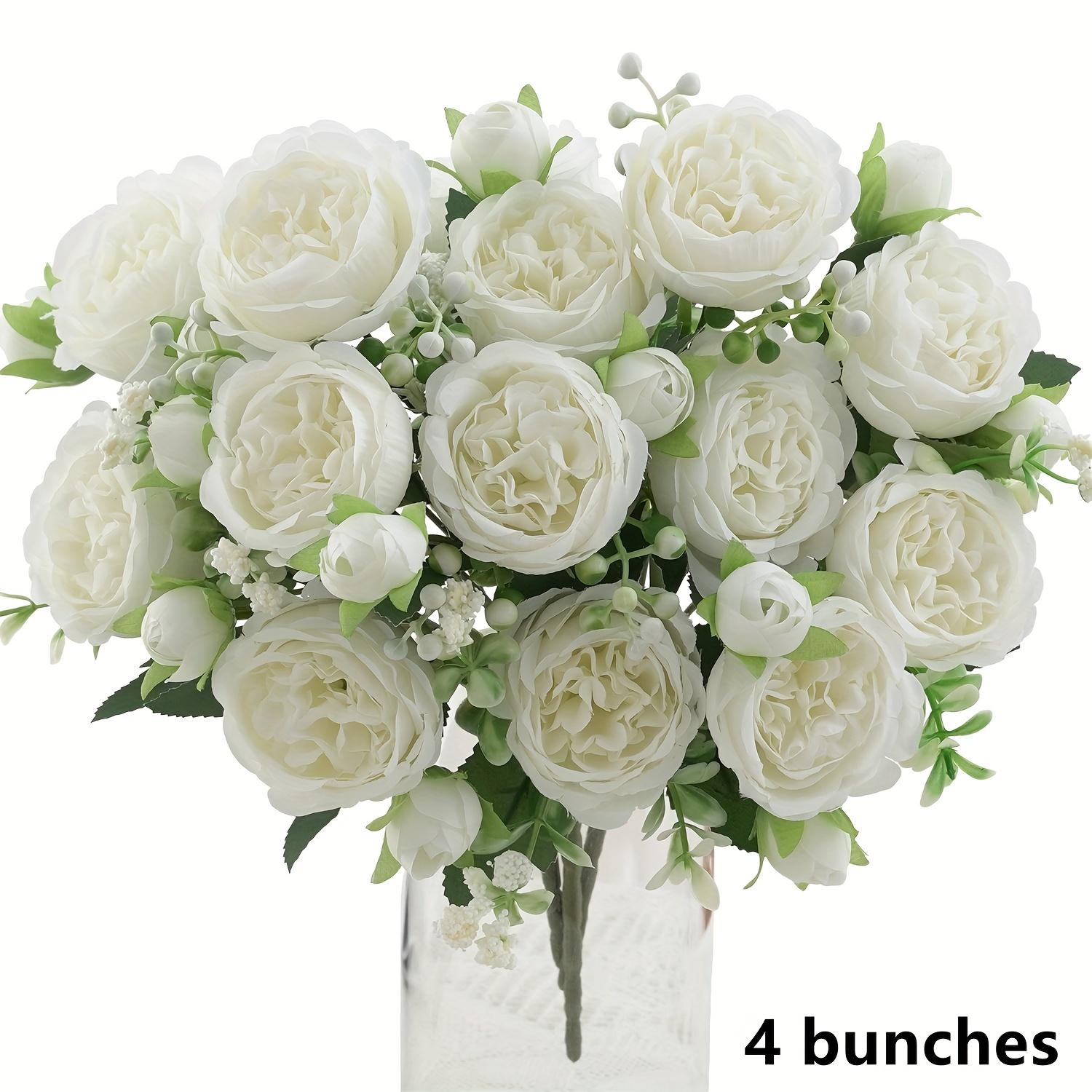 

4 Bunches Realistic Artificial Peony Flowers Bouquets - for Indoor/Outdoor Wedding, Party, Home Decor - Seasonal Home Decor, Decorative Peonies белый