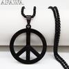 Goth Punk Peace Sign Symbol Pendant Necklace Men Black Color Stainless Steel Peaceful Match Chain Jewerly Cadenas Mujer N438S02
