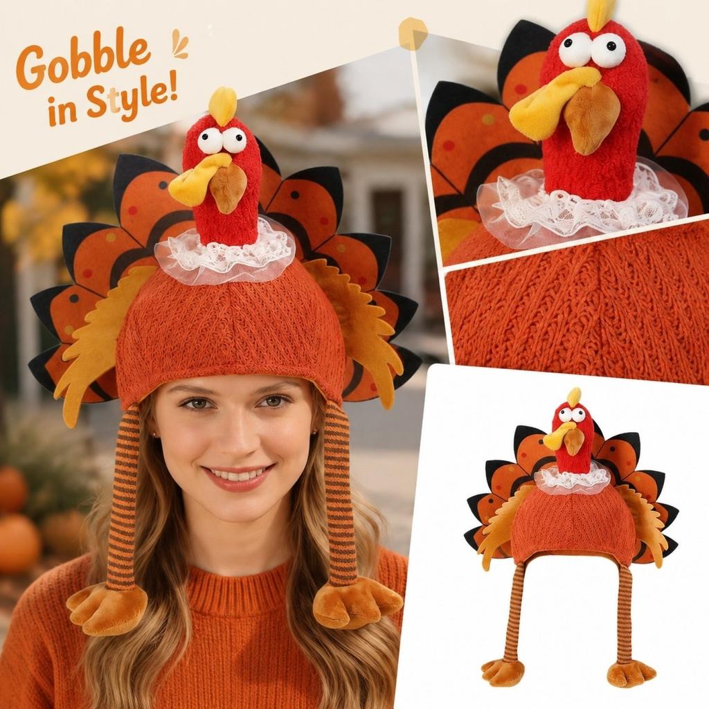 Unisex Turkey Hat for Thanksgiving Halloween Party - Knitted Costume for Men and Women