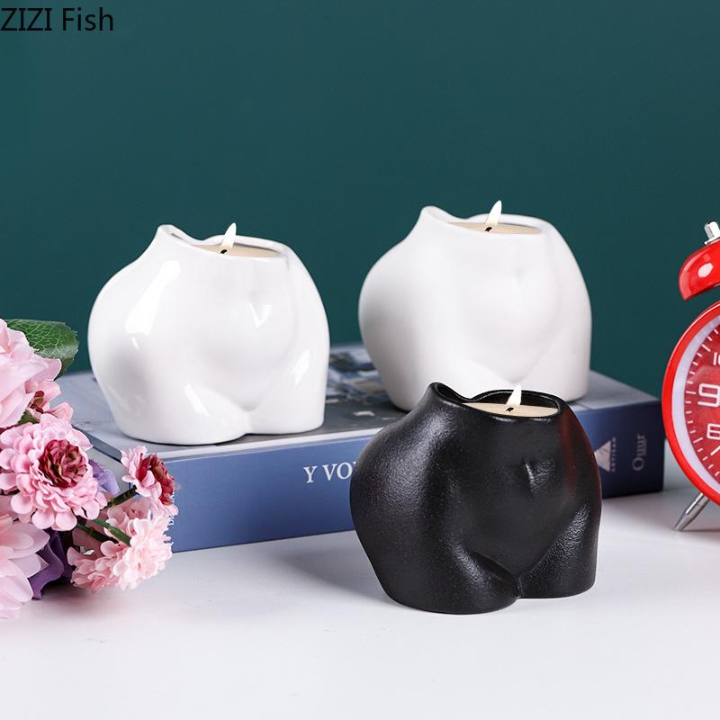 Human Body Art Buttock Candle Holder Ceramic Candlestick Desk Decoration Wax Melt Burner Aroma Diffuser Home Aroma Container