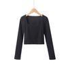 Square-Collar Women's Top: Autumn/Winter, Long Sleeve, Versatile, Cropped, Exposed Midriff, New Style