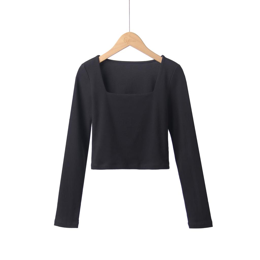 Square-Collar Women's Top: Autumn/Winter, Long Sleeve, Versatile, Cropped, Exposed Midriff, New Style