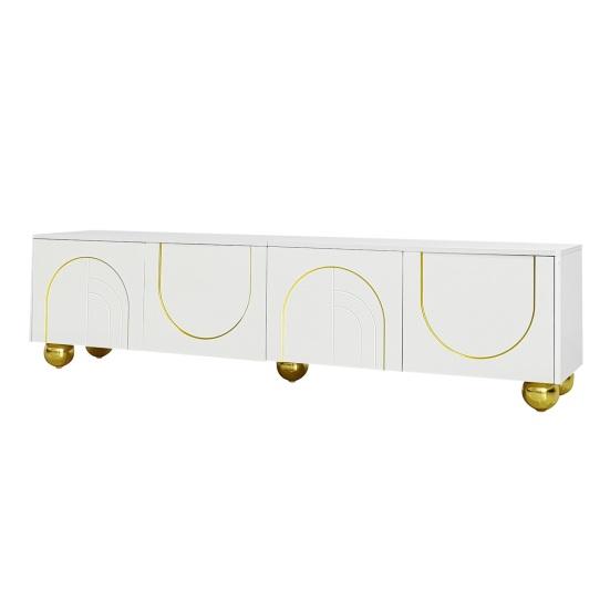 TV Console Table High Capacity Push Type Cabinet with 4 Doors Strong Stand Load-bearing Mid Century Modern Living Room Furniture Television