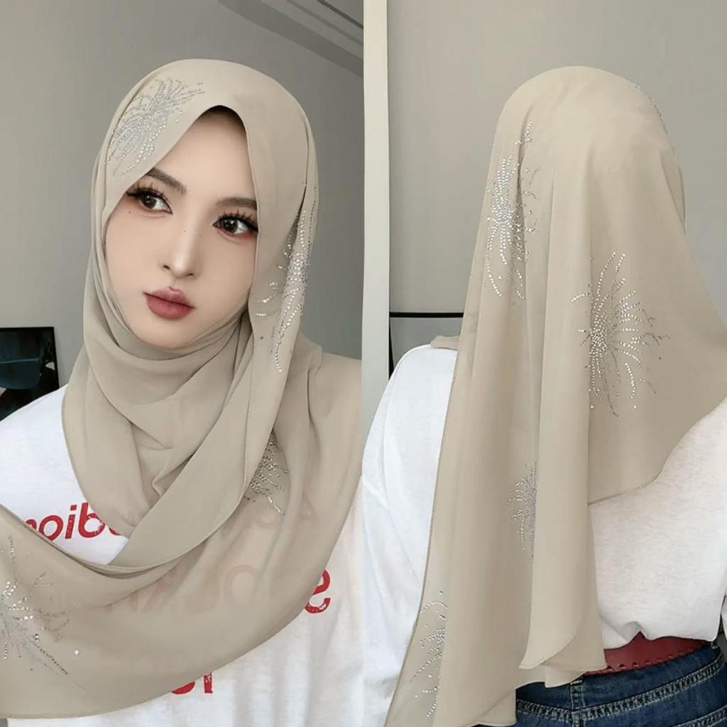 Damen Strass Ethnische Kopfbedeckung Schal - Malaysischer Stil