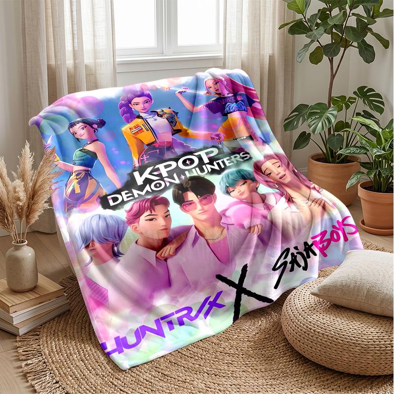 Kpop Demon Hunters Printed Flannel Throw Blanket Soft Warm Lightweight All Season Blanket for Sofa Bed Camping Home Decor Holiday Gift