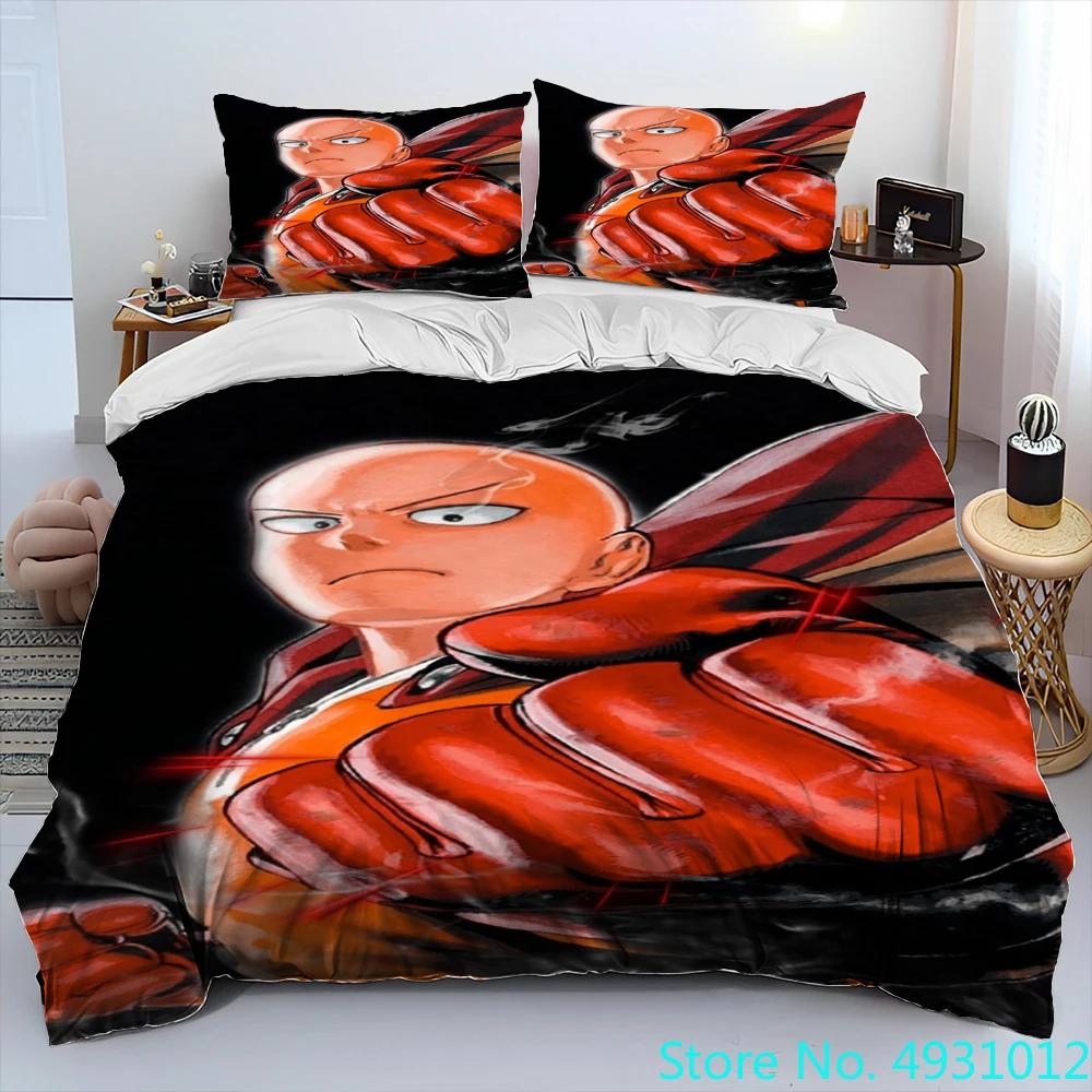 One Punch Man Anime Cartoon Bedding Set Duvet Cover Bed Set Quilt Cover PillowcaseKing Queen Size Bedding Set Kids Gift