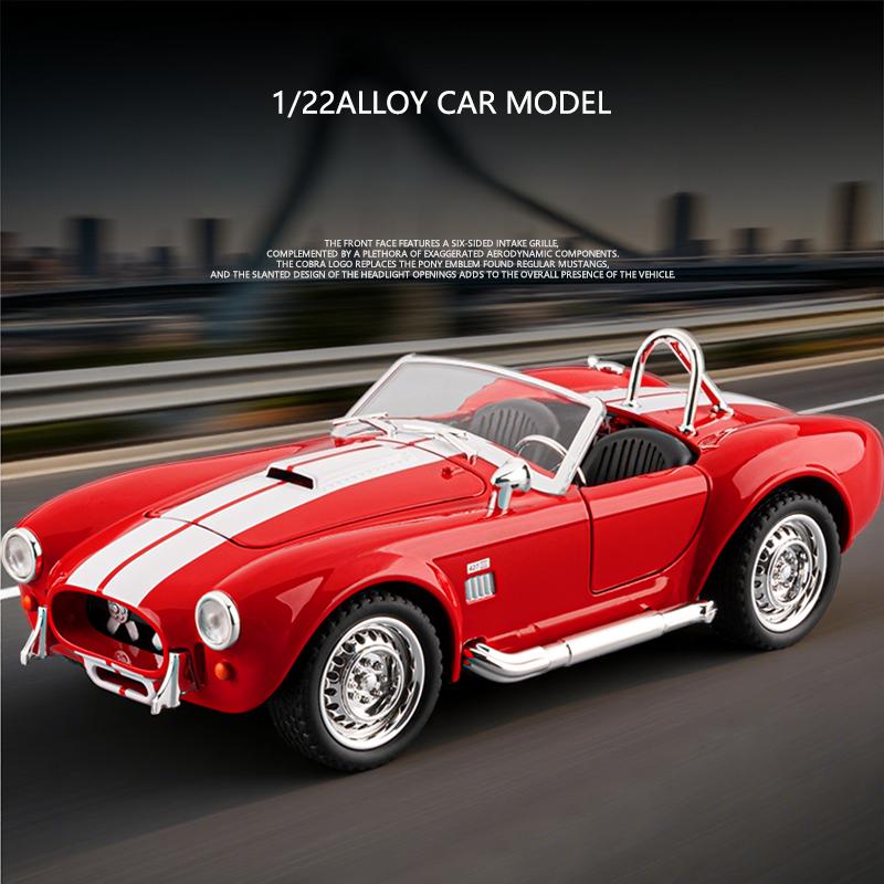 Simulation 1:22 Scale Classical Shelby AC Cobra Alloy Car Model with Sound Light Collection Diecast Metal Miniature Voiture