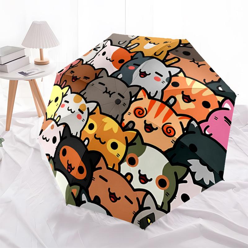 1pc Kitty Cats Automatic Folding Umbrella Portable Collapsible Umbrella for All Seasons, 8-Rib Durable Construction077