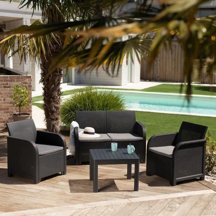 Salon de jardin en résine – Allibert by KETER - 4 personnes – SAN REMO – Gris graphite